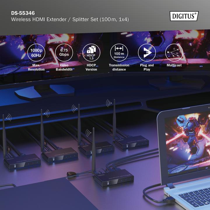 Actual product image Digitus Wireless HDMI Extender / Splitter Set (100 m, HDMI 1.4a)