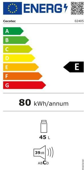 Etichetta energetica Cecotec Frigorfico Bolero Cool Market TT Origine 45 Rosso E (45 l)