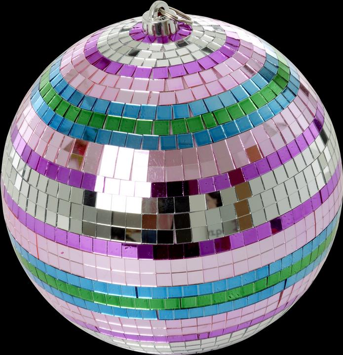 Rice - Disco Ball with Funky Stripes - Pink, Silver, Green, and Blue - Large (25 cm)