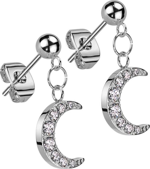 Produktbild Star Piercing Ohrstecker silber Kugel Anhänger Mond Kristalle silber (Chirurgenstahl 316L, ohne Messing)