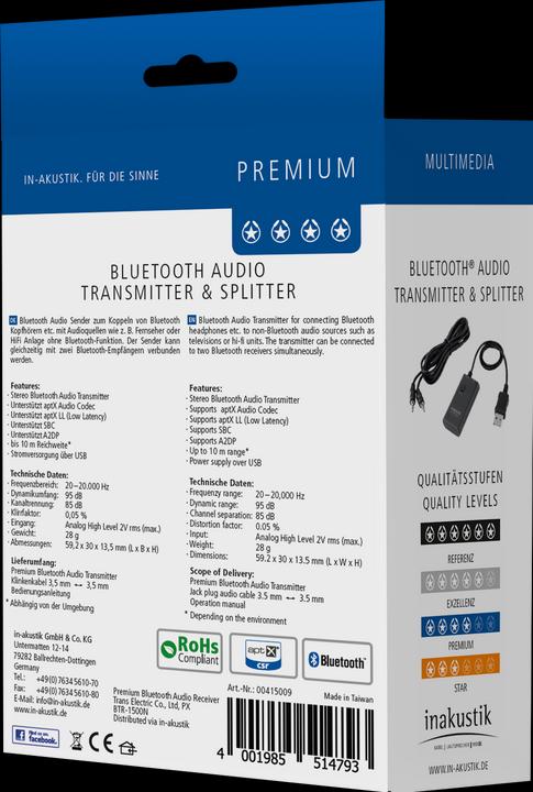 Image du produit Inakustik Transmetteur et répartiteur audio Bluetooth (Transmetteur)