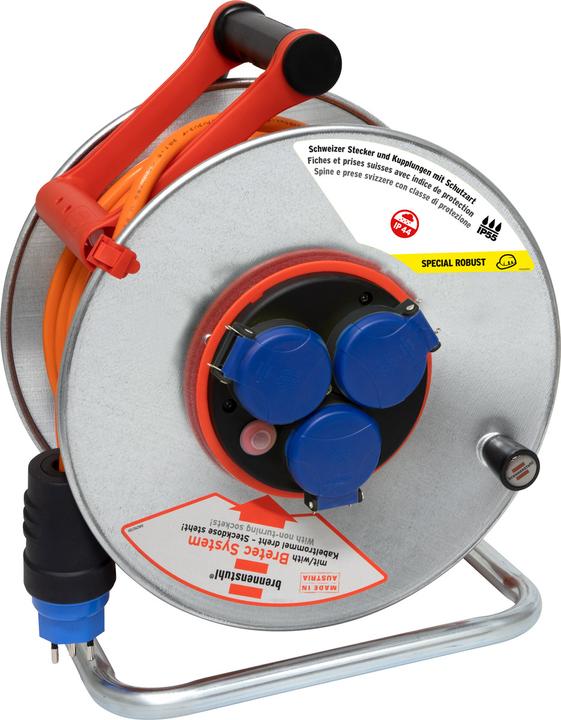 Image du produit Brennenstuhl Garant SK + Bretec 290 IP44 tambour de câble 33m AT-N07V3V3-F 3G1,5, fiche T12/10A (IP55), triple S (33 m, 1.50 mm²² mm)