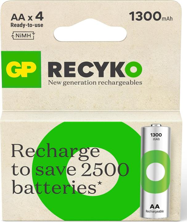 Produktbild GP Batteries GP - ReCyko NiMH 130AAHCE Rechargeable Batteries, 4-Pack (4 Stk., AA, 1300 mAh)
