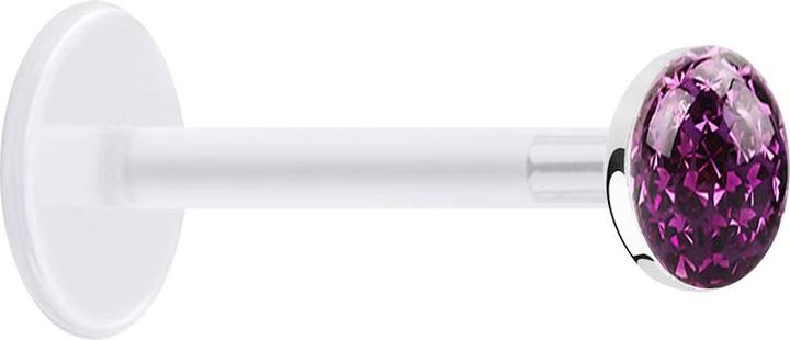 Star Piercing Micro Labret transparent mit Kristallscheibe violett Epoxy Schutzschicht (Bioflex, ohne Messing, 925 Sterlingsilber)