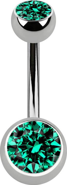 Star Piercing Banane silber mit zwei Kugeln silber Kristall türkis (ohne Messing, Titan G23)