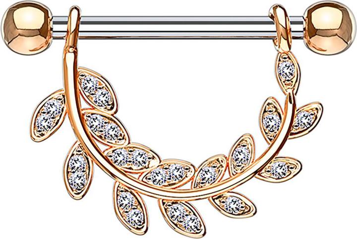 Produktbild Star Piercing Barbell hängende Kristallblätter rosegold (Chirurgenstahl 316L, Messing)