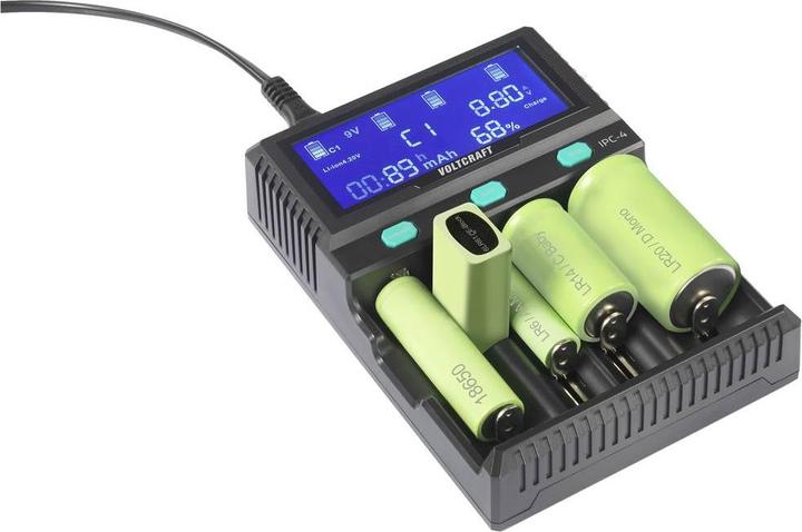 Productafbeelding Voltcraft IPC-4 rondcellige oplader LiIon, LiFePO, NiMH, NiCd, LiFePO4 A, Mignon (AA), Micro (AAA) (1 Pcs., 10440, 14500, 16340, 17335, 17500, 17670, 18490, 18650, 21700, 22650, 26500, 26650, 32650, AAA, A, AA, Sub-C, Lader zonder batterij)