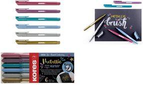 Produktbild Kores Fasermaler Brush Tip Marker Metallic Style Brushpen in Metallic-Farben, Pinselspitze, ideal zum (Farbig sortiert, 6 x)