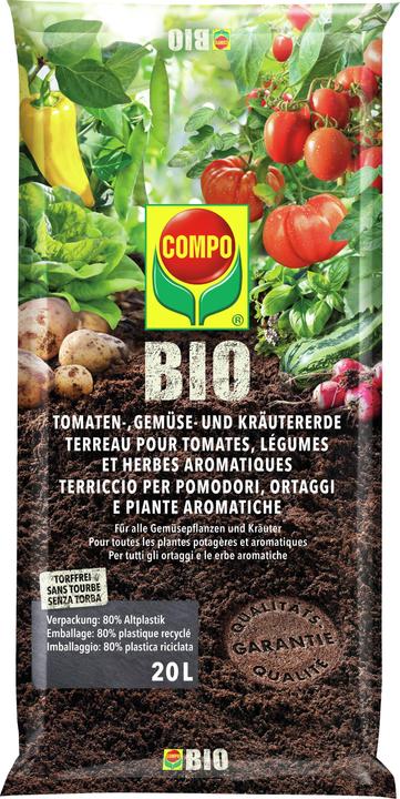 Compo BIO Terreau pour tomates, légumes et herbes aromatiques - sans tourbe (20 l, Sol sans tourbe)