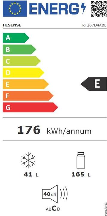 Energy Label Hisense RT267D4ABE Double Door Refrigerator 205 Litres (206 l)