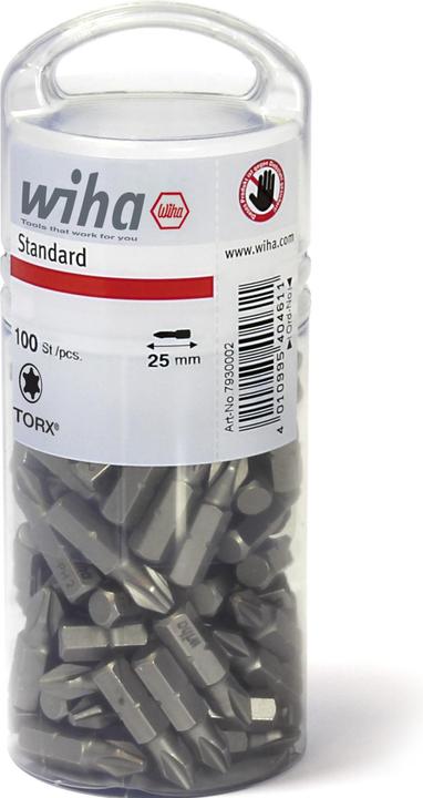 Immagine prodotto Wiha Set di punte standard 25 mm TORX® (T20) 100 pezzi 1/4" in confezione bulk (40463) (T20)