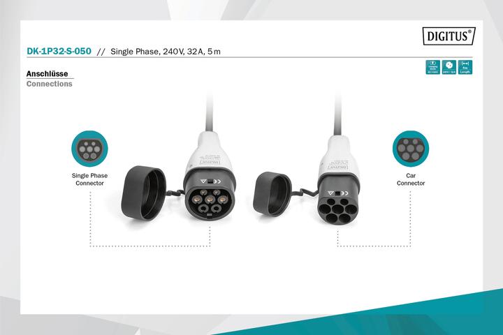 Produktbild Digitus Ladekabel (Typ 2, 7.40 kW, 32 A, 5 m)