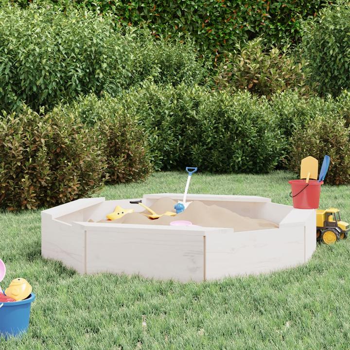Actual product image VidaXL Sandkasten mit Sitzen Weiss Achteck Massivholz