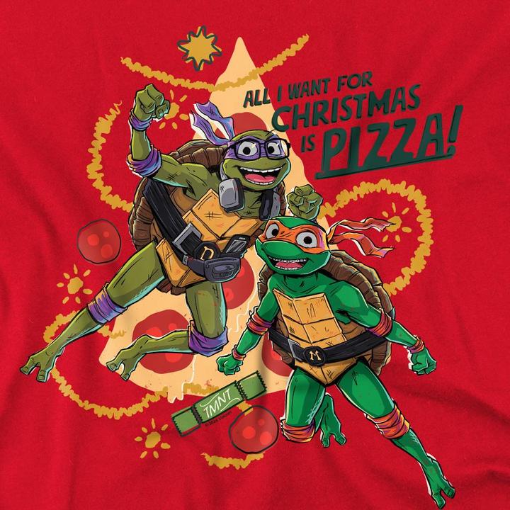 Actual product image Teenage Mutant NT Mens Michelangelo & Donatello Pizza Christmas T-Shirt (S)