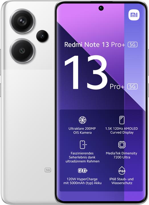 Xiaomi Redmi Note 13 Pro+ 5G (512 GB, Moonlight White, 6.67", Dual SIM, 200 Mpx, 5G)
