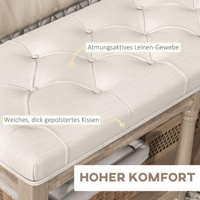 Produktbild Swisshandel24 Schuhbank, Stauraum, Leinenoptik, Holzbeine, Creme 115x40x48cm (40 cm)