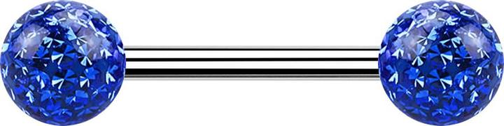 Star Piercing Barbell silber mit zwei Kristall Kugeln dunkelblau Epoxy Schutzschicht (Chirurgenstahl 316L, ohne Messing)