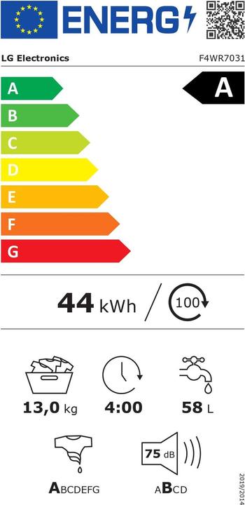 Label énergétique LG F4WR7031 (13 kg, Gauche)