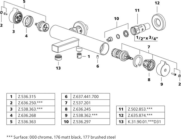 Image du produit KWC Mitigeur thermostatique design, bec fixe