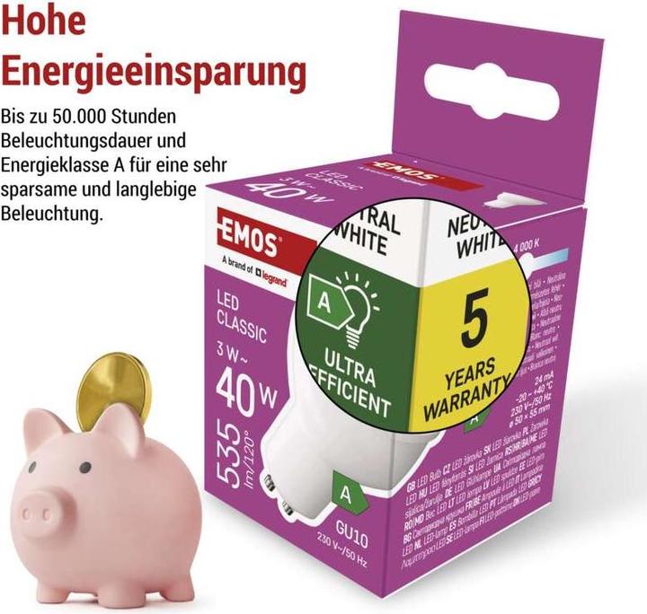 Produktbild Emos Classic (GU10, 3 W, 535 lm, 1 x, A)