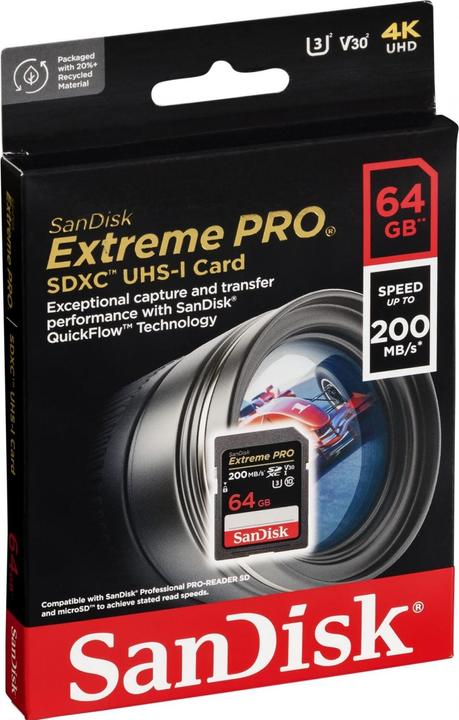 Produktbild SanDisk Extreme PRO UHS-I V30 (64 GB, SDXC, U3, UHS-I)