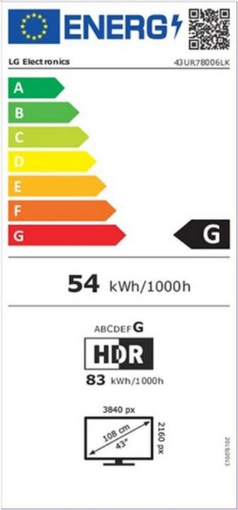 Etichetta energetica LG 43UR78006LK (43", UR78, LED, 4K, 2023)