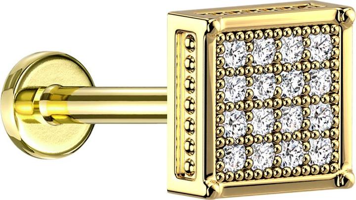 Star Piercing Micro Labret Innengewinde vergoldet Quadrat mit Kristallen silber (ohne MessingTitan G23, Chirurgenstahl 316LMessing)