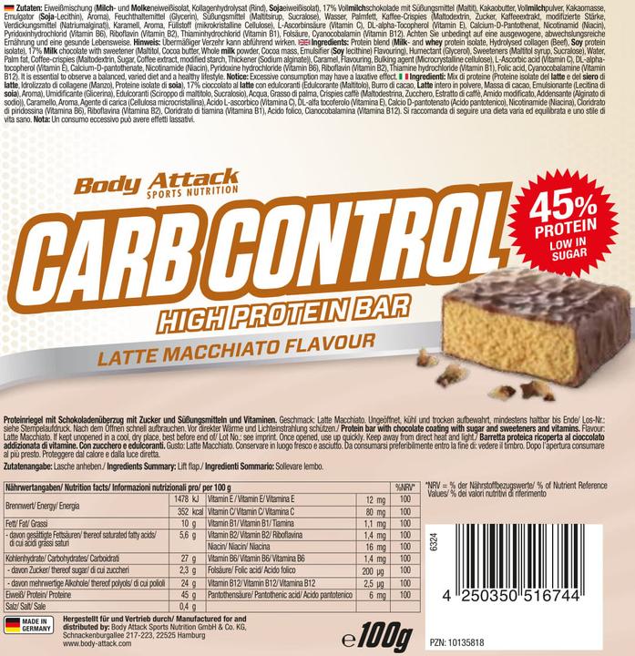 Produktbild Body Attack Carb Control (15x100g Riegel) (Blueberry Yoghurt, 15 Stk., 1500 g)