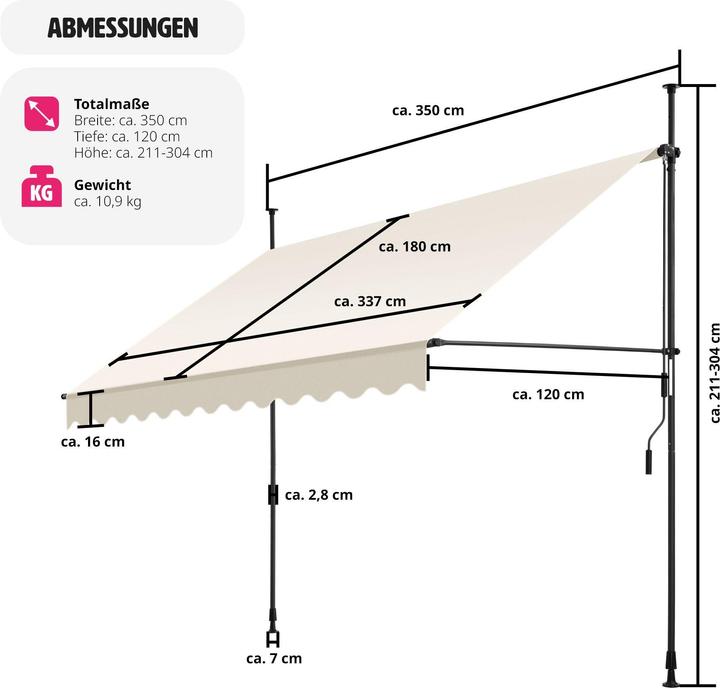 Actual product image tectake Tenda a morsetto con manovella, altezza regolabile (3.50 m)