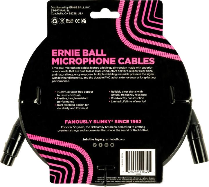 Actual product image Ernie Ball XLR cable XLRm-XLRm 6.1 m, black, length: 6.1 m (6.10 m, XLR)