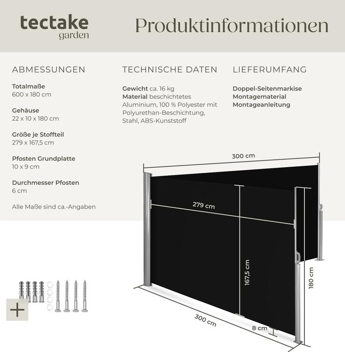 Produktbild tectake Doppel Seitenmarkise (1 m)