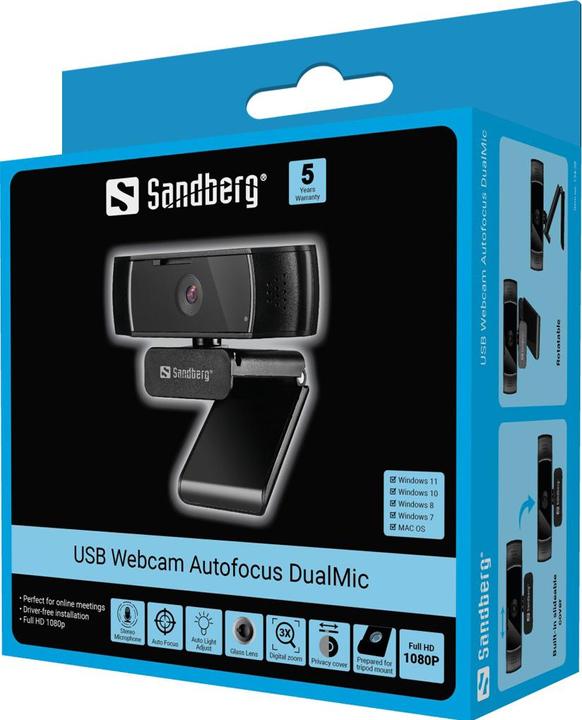 Actual product image Sandberg USB Autofocus DualMic Webcam 2.07 MP 1920 x 1080 Pixel USB 2.0 Black (2.10 Mpx)