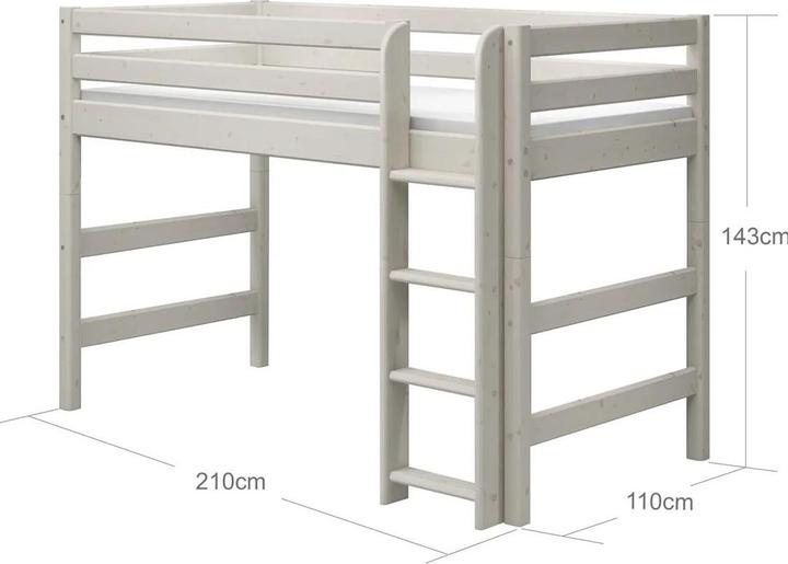 Produktbild Flexa Classic mittelhohes Hochbett mit gerader Leiter 90x200 cm Weiss lasiert (90 x 200 cm)