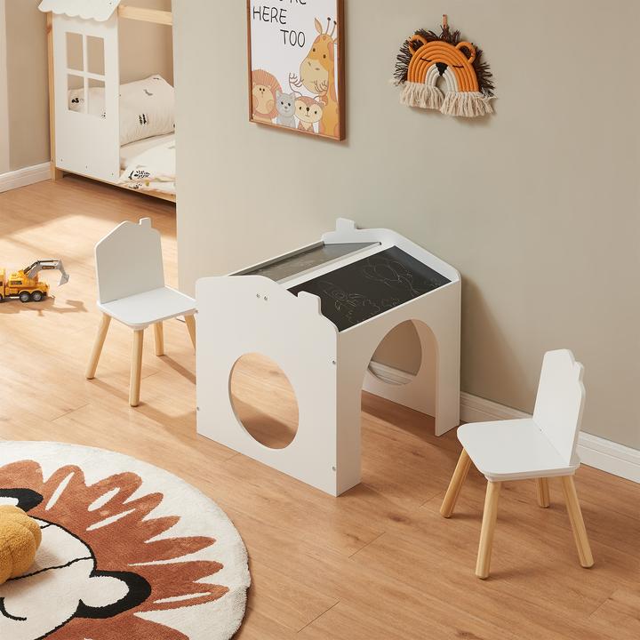 Actual product image En.Casa Zeichentisch für Kinder Romso Kindertischset mit 2 Stühlen Weiss (Child seating group)