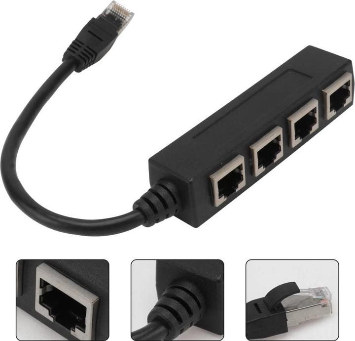 Image du produit Apfelkiste 4-fach Ethernet LAN RJ45 Netzwerk Adapter Splitter Cat7 / Cat6 / Cat5 - Schwarz