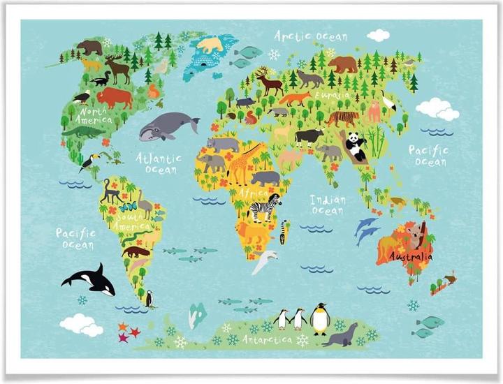 Produktbild Trenddeko Tierische Kinder Weltkarte (120 x 100 cm)