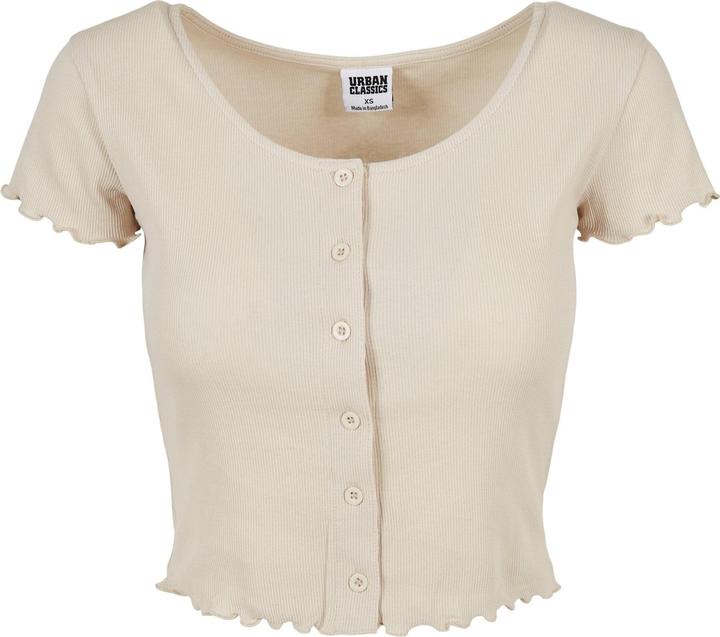 Urban Classics Ladies Cropped Button Up Rib Tee - 12114