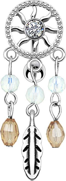 Produktbild Star Piercing Banane silber mit Kugel Traumfänger Kristall silber (Messing, Chirurgenstahl 316L)