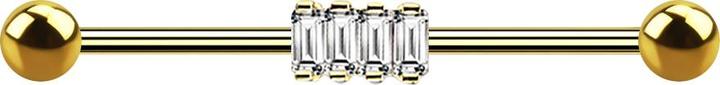 Star Piercing Barbell 14k vergoldet mit vier quadratischen Kristallen (Chirurgenstahl 316L, Messing)