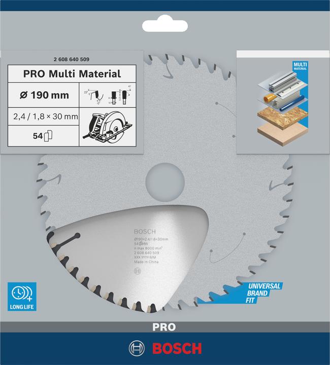 Actual product image Bosch Professional Zubehör PRO Multi Material circular saw blade, 190 x 2.4 x 30 mm