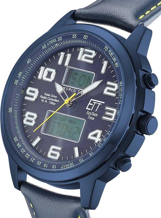 Actual product image ETT EGS-11450-32L Solar Drive Radio Control Hunter II Mens Watch 48mm 10ATM (Radio-controlled clock, Watch with gemstone, 48 mm)