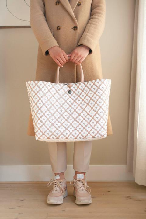 Immagine prodotto Handed by Borsa shopping Motivo, rosso rame con motivo bianco