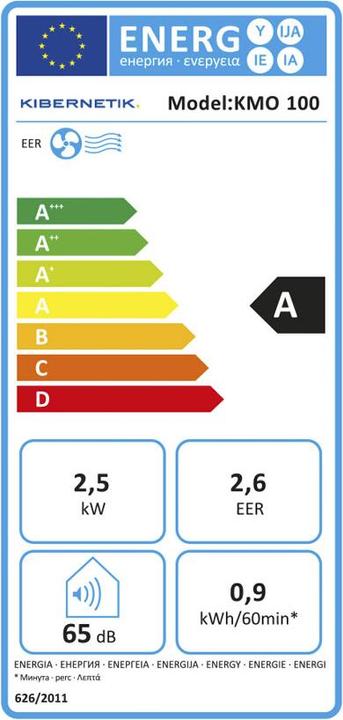 Energie-Label Kibernetik mobiles Klimagerät 2.5 kW mit WIFI (28 m², 8530.35 BTU/h)