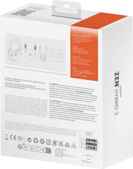 Immagine prodotto Creative Zen Hybrid 2 (bianco, Bluetooth, USB-C, ANC) (ANC, 67 h, Senza fili)