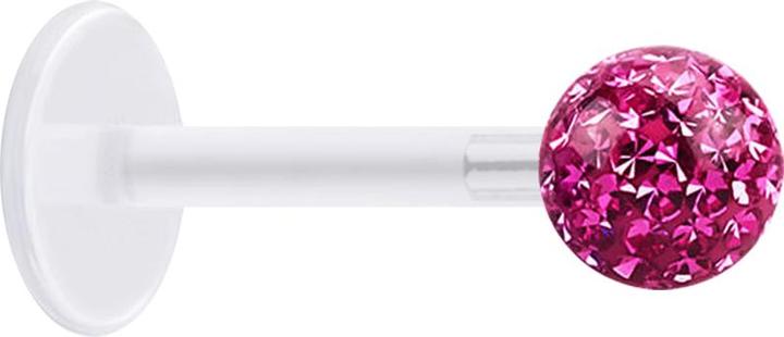 Star Piercing Micro Labret transparent mit Kristallkugel pink und Epoxy Schutzschicht (ohne Messing, Chirurgenstahl 316L, Bioflex)