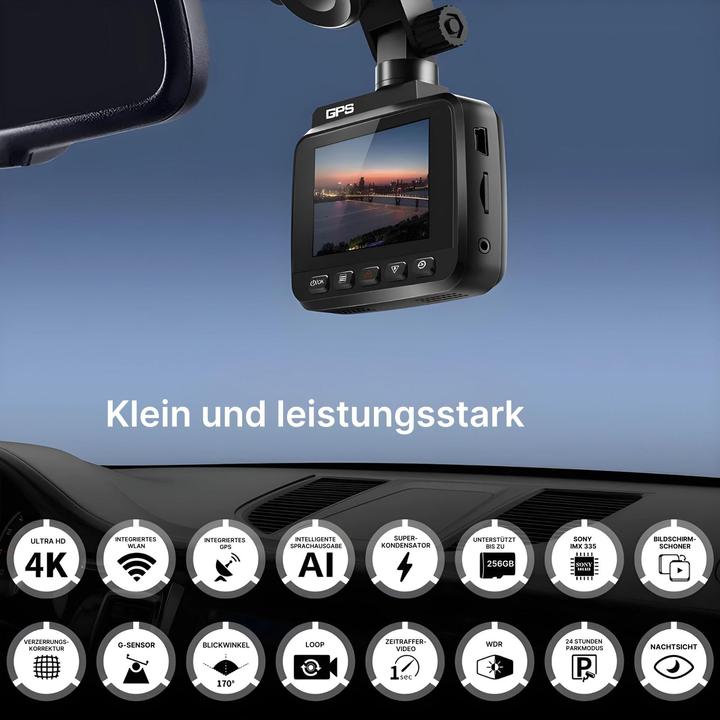 Image du produit Hermex 4K Dual-Dashcam Onboard-Kamera Autofront-Kamera Nachtsichtkamera Auto (Vision nocturne, Récepteur GPS, Écran intégré, WiFi, UHD 4K)