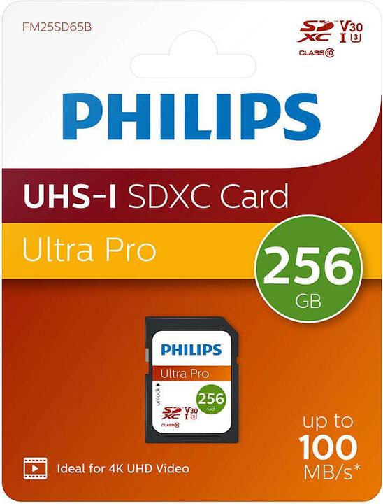 Actual product image Philips SDXC Card 256GB Class 10 UHS-I U3 V30 A1 (256 GB, SDXC, U3, UHS-I)