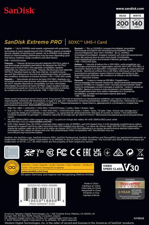 Produktbild SanDisk Extreme PRO UHS-I V30 (512 GB, SDXC, U3, UHS-I)