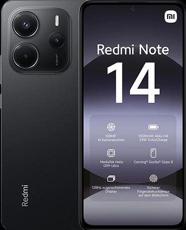 Actual product image Xiaomi Redmi Note 14 4G Dual Sim 6GB RAM 128GB - Midnight Black (131.07 GB, Midnight Black, 6.66", Dual SIM, 4G)
