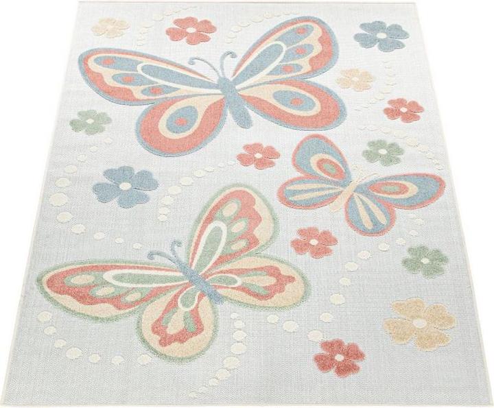 Produktbild Paco Home Teppich Kinderzimmer Spielteppich Schmetterling Mehrfarbig (140 x 200 cm)